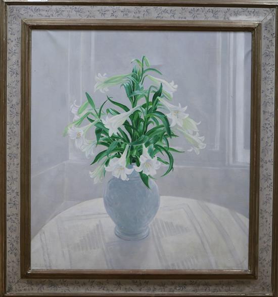 Dave Matthews Still life of white lilies in a vase 35.5 x 32.5in.